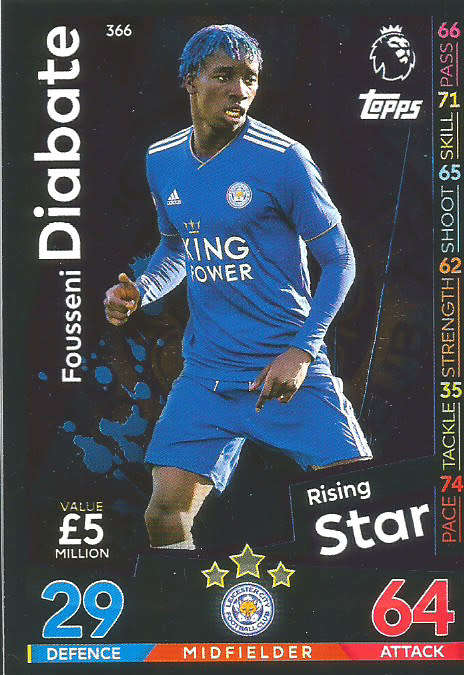 FOUSSENI DIABATE - MATCH ATTAX 2018/2019 - SILVER "RISING STAR" TRADING CARD 366