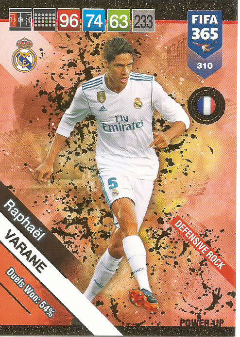 RAPHAEL VARANE - FIFA 365 2019 EDITION - PANINI 2019 - GOLD FOIL `DEFENSIVE ROCK` TRADING CARD 310