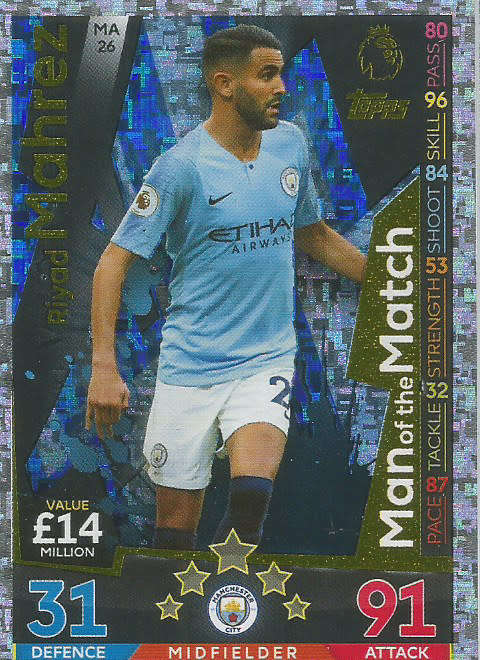 RIYAD MAHREZ - MATCH ATTAX EXTRA 2019 - GOLD "MAN of the MATCH" TRADING CARD MA26