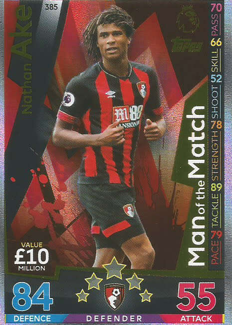 NATHAN AKE - MATCH ATTAX 2018/2019 - GOLD "MAN of the MATCH" TRADING CARD 385