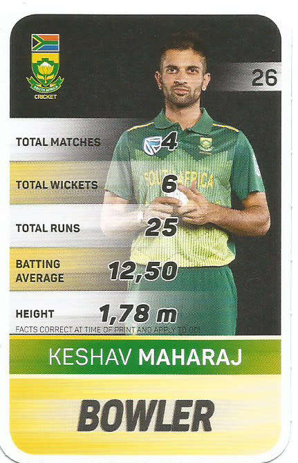 KESHAV MAHARAJ - PICK&PAY "S.A. CRICKET SUPERCARDS"  TRADING CARD 26