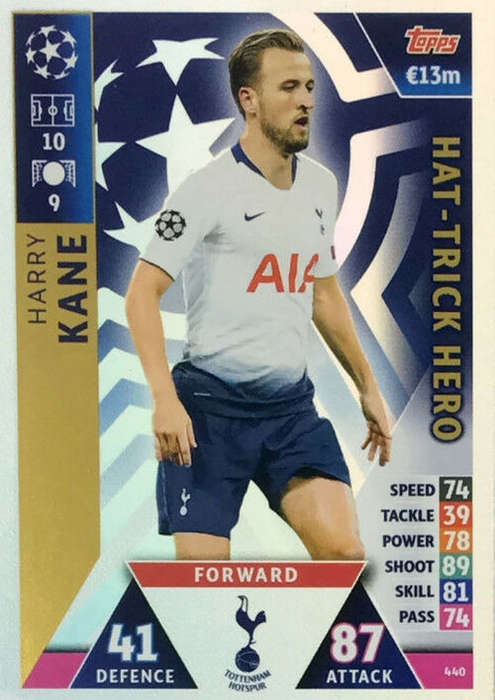 HARRY KANE - CHAMPIONS LEAGUE 2018/19 -  "HAT TRICK HERO" FOIL TRADING CARD 440