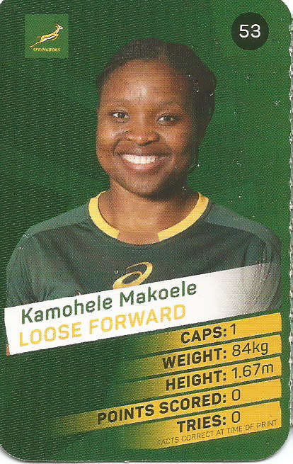 KAMOHELE MAKOELE -  2019 Pick n Pay Rugby World Cup COLLECTION CARD 53