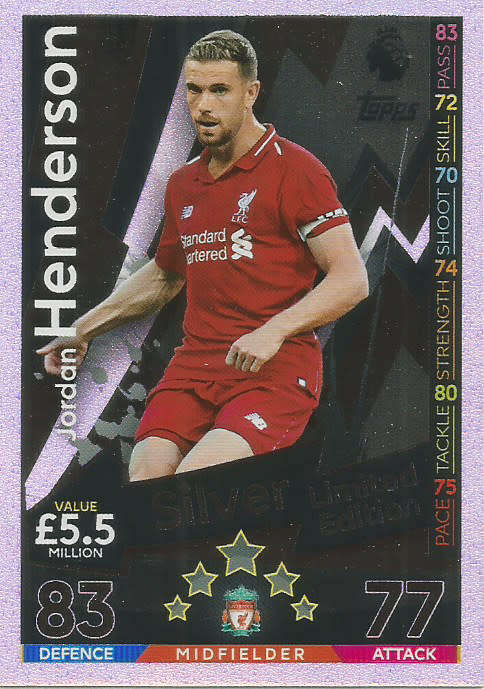 JORDAN HENDERSON - MATCH ATTAX 2018/2019 - SILVER "LIMITED EDITION" TRADING CARD LE1S