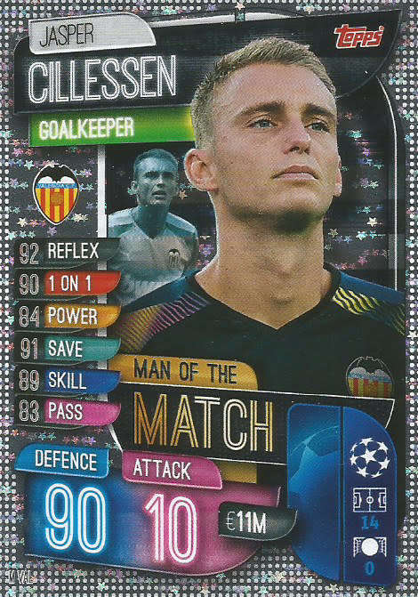 JASPER CILLESSEN - CHAMPIONS LEAGUE 2019/20 -  SILVER FOIL "MAN of the MATCH" TRADING CARD