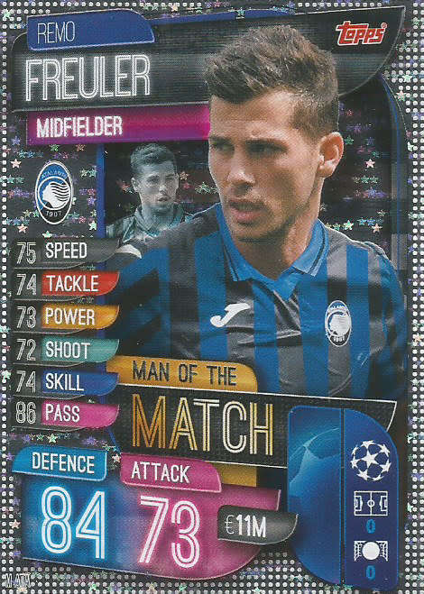 F. FREULER - CHAMPIONS LEAGUE 2019/20 -  SILVER FOIL "MAN of the MATCH" TRADING CARD - M ATA