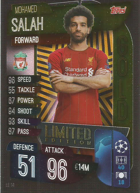 MOHAMED SALAH - CHAMPIONS LEAGUE 2019/20 -  GOLD FOIL "LIMITED EDITION" TRADING CARD