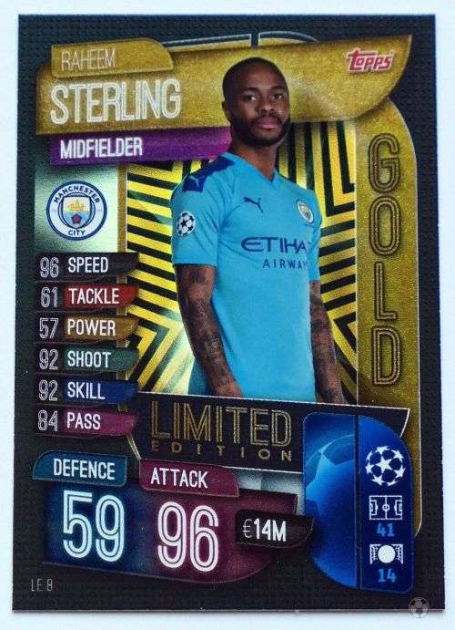 RAHEEM STERLING - CHAMPIONS LEAGUE 2019/20 -  GOLD FOIL "LIMITED EDITION" TRADING CARD LE8