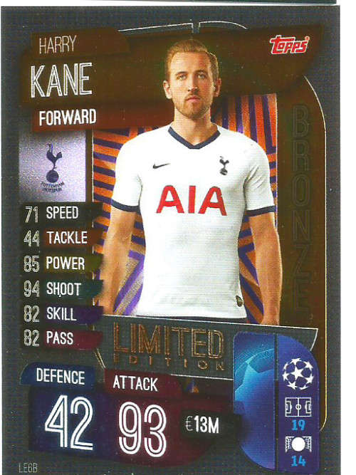 HARRY KANE - CHAMPIONS/EUROPA LEAGUE 2019/20 -  BRONZE FOIL "LIMITED EDITION" TRADING CARD