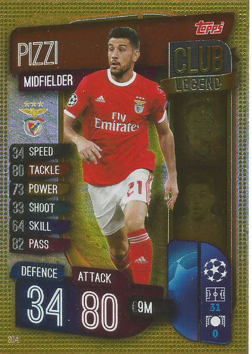PIZZI - BENFICA - CHAMPIONS/EUROPA LEAGUE 2019/20 -  GOLD "CLUB LEGEND" TRADING CARD