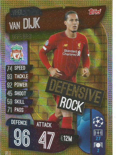 VIRGIL VAN DIJK - CHAMPIONS/EUROPA LEAGUE EXTRA 2020 -  GOLD "DEFENSIVE ROCK" TRADING CARD