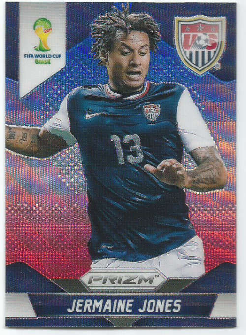 JERMAINE JONES - WORLD CUP 2014 PANINI "PRIZM" - "BLUE/RED WAVE" TRADING CARD 67