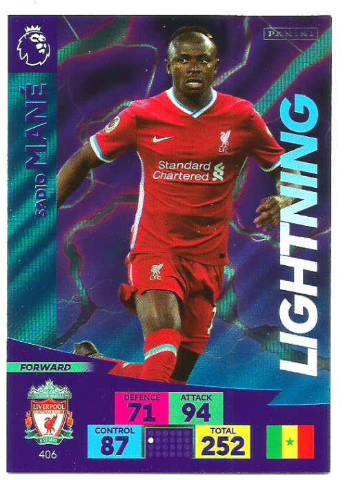 SADIO MANE - ENGLISH PREMIER LEAGUE 20202021 - BLUE FOIL `LIGHTNING` TRADING CARD 406