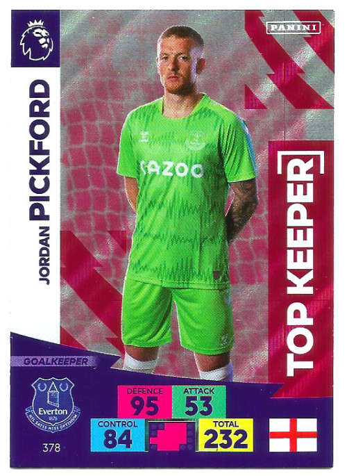 JAMES PICKFORD - ENGLISH PREMIER LEAGUE 20202021 - ROSE FOIL `TOP KEEPER` TRADING CARD 378