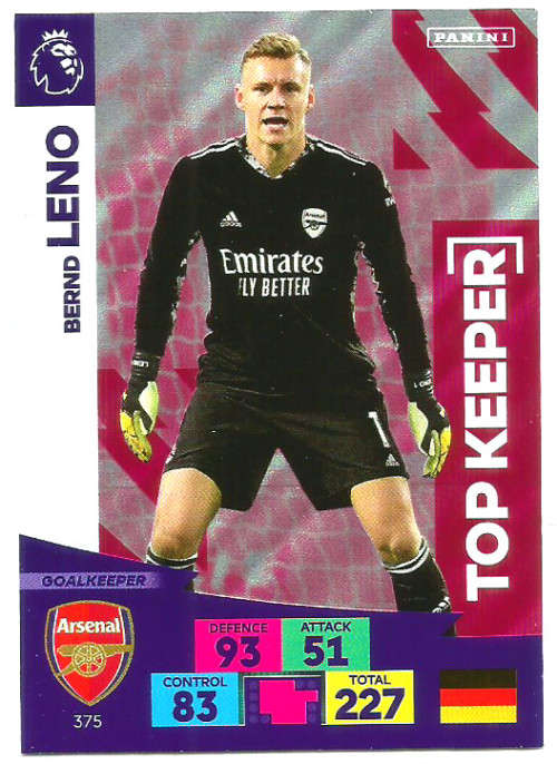 BERNO LENO - ENGLISH PREMIER LEAGUE 20202021 - ROSE FOIL `TOP KEEPER` TRADING CARD 375