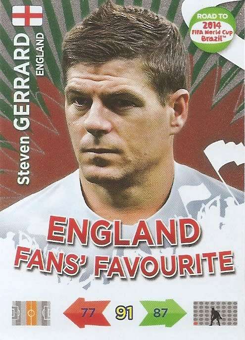 STEVEN GERRARD - PANINI "ROAD to the WORLD CUP 2014" - FOIL "FANS FAVOURITE" TRADING CARD - UK