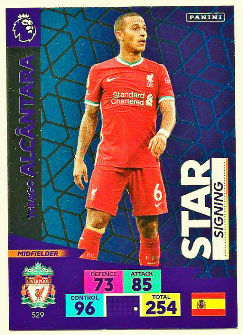 THIAGO ALCANTARA - ENGLISH PREMIER LEAGUE `PLUS` 2020/21 - BLUE FOIL `STAR SIGNING` TRADING CARD 529