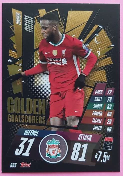 DIVOCK ORIGI (Liverpool) - TOPPS `CHAMPIONS LEAGUE` 2020/2021 - GOLD `GOLDEN GOAL` FOIL CARD