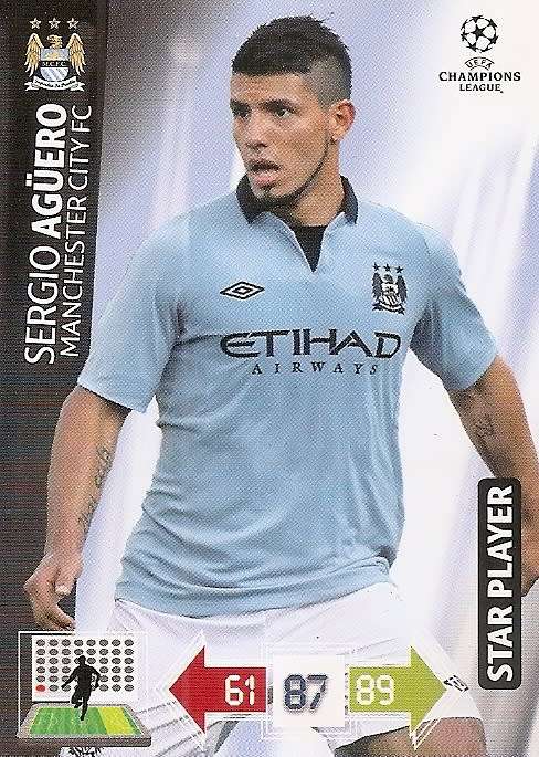 SERGIO AGUERO (Man City) - PANINI `CHAMPIONS LEAGUE 2012/13` - `STAR PLAYER` TRADING CARD