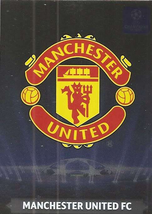 MANCHESTER UNITED FC - PANINI `CHAMPIONS LEAGUE` 2013/2014 - FOIL `CLUB BADGE` TRADING CARD