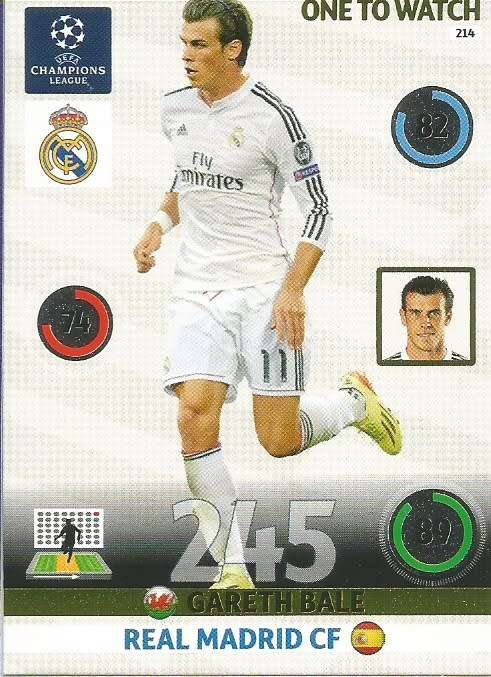 GARETH BALE - PANINI `CHAMPIONS LEAGUE`  2014/15 - FOIL `ONE to WATCH` TRADING CARD