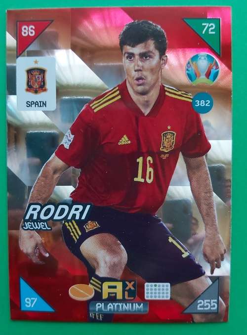 RODRI - EURO 2020 - `PANINI EURO 2020` - PLATINUM `JEWEL` TRADING CARD 382