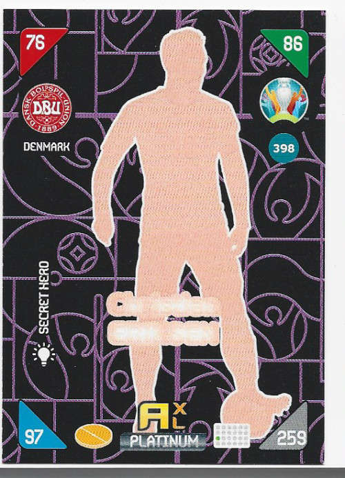 CHRISTIAN ERIKSEN - EURO 2020 - `PANINI EURO 2020` - FOIL `SECRET HERO` TRADING CARD 398