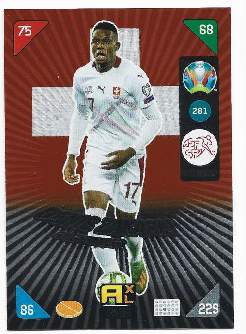 DENIS ZAKARIA - PANINI  `EURO 2020 KICK OFF` -  FOIL `FANS FAVOURITE` TRADING CARD 281