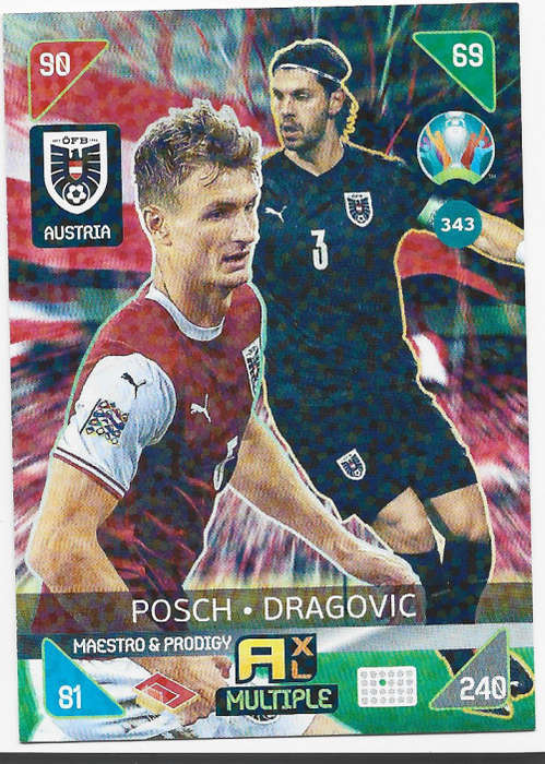 AUSTRIA - PANINI  `EURO 2020 KICK OFF` -  FOIL `Maestro and Prodigy` TRADING CARD 343