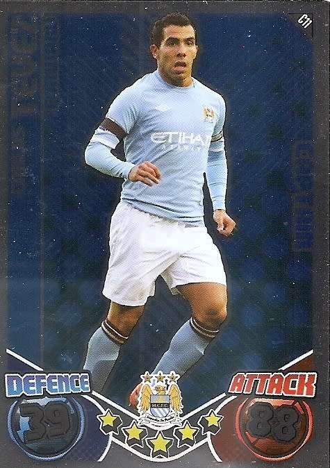 CARLOS TEVEZ - TOPPS `MATCH ATTAX` 2010/2011 - FOIL `CAPTAIN` TRADING CARD