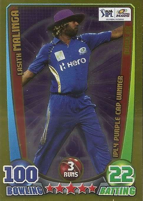 LASITH MALINGA - TOPPS `CRICKET ATTAX` 2012 - GOLD `IPL PURPLE CAP` TRADING CARD