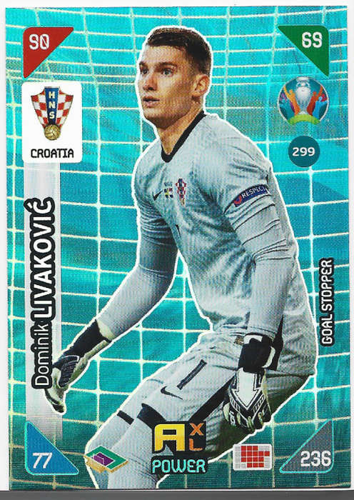 DOMINIK LIVAKOVIC - PANINI  `EURO 2020 KICK OFF` - GREY FOIL `GOAL STOPPER` TRADING CARD 299