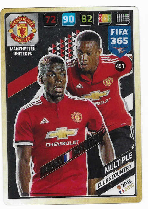 PAUL POGBA/MARTIAL (Man. United) - PANINI `FIFA 365 2018` EDITION - ACETATE CLEAR `MULTIPLE` CARD