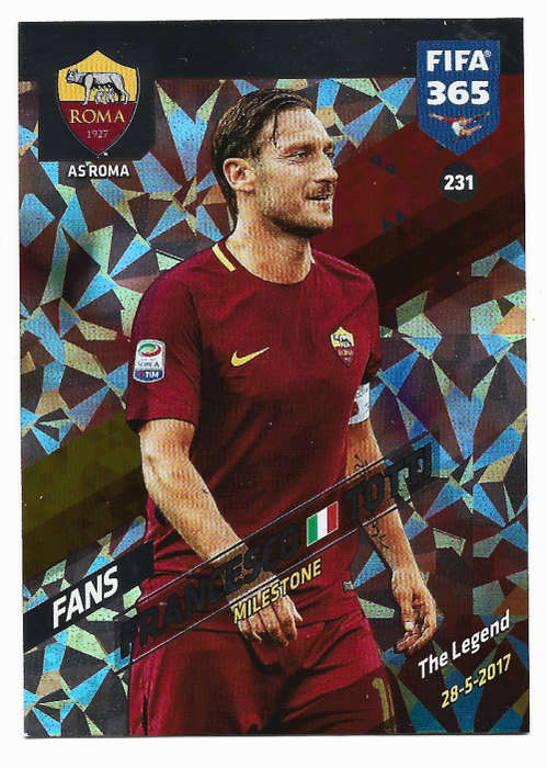 FRANCESCO TOTTI - PANINI `FIFA 365 2018` EDITION - FOIL `FANS FAVOURITE` TRADING CARD 231