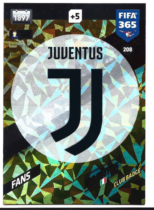 JUVENTUS - PANINI `FIFA 365 2018` EDITION - FOIL `CLUB BADGE` TRADING CARD 208