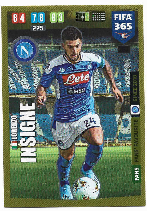 LORENZO INSIGNE - PANINI `FIFA 365` 2020 COLLECTION - FOIL `FANS FAVOURITE` TRADING CARD 263