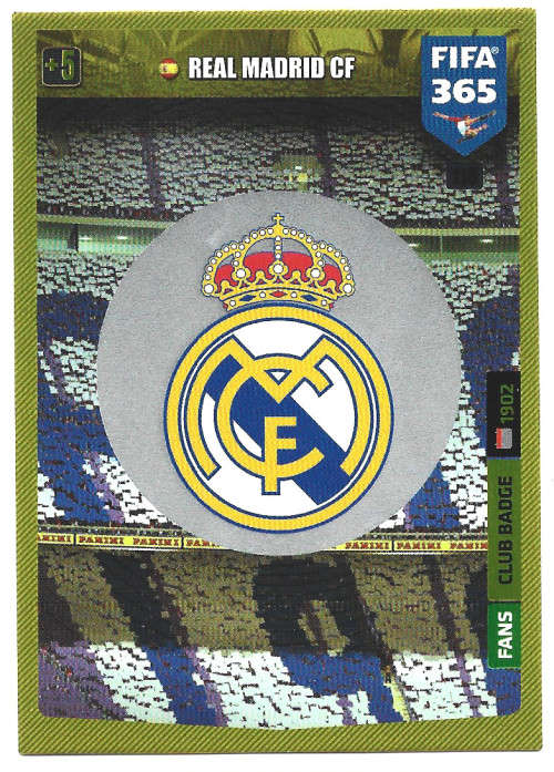 REAL MADRID CF - PANINI `FIFA 365` 2020 COLLECTION - FOIL `CLUB EMBLEM` TRADING CARD 118