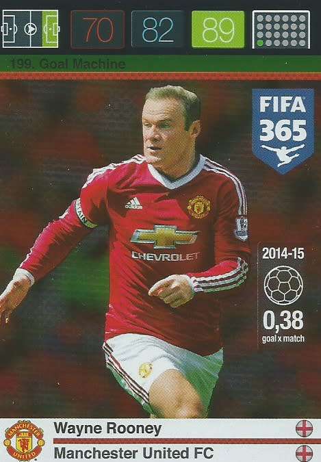 WAYNE ROONEY - PANINI `FIFA 365` 2016 COLLECTION - FOIL  `GOAL MACHINE` TRADING CARD