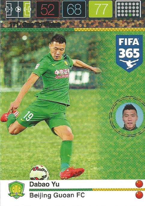 DABAO YU - PANINI `FIFA 365` 2016 COLLECTION - FOIL  `ONE to WATCH` TRADING CARD 171