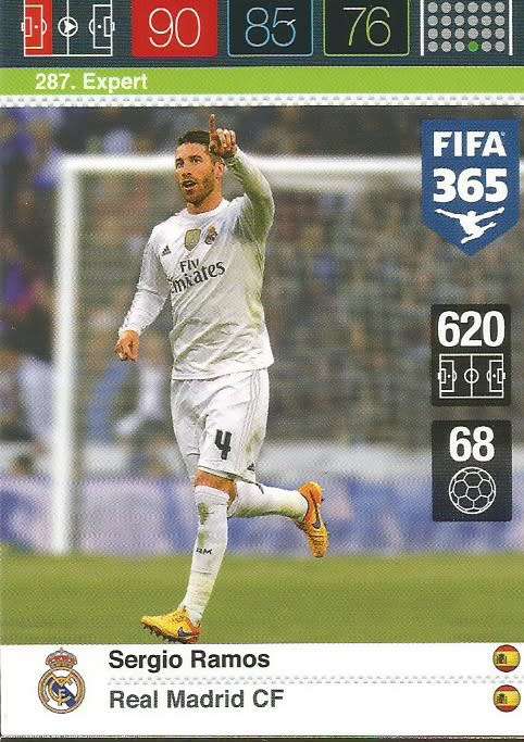 SERGIO RAMOS - PANINI `FIFA 365` 2016 COLLECTION - FOIL  `EXPERT` TRADING CARD 287