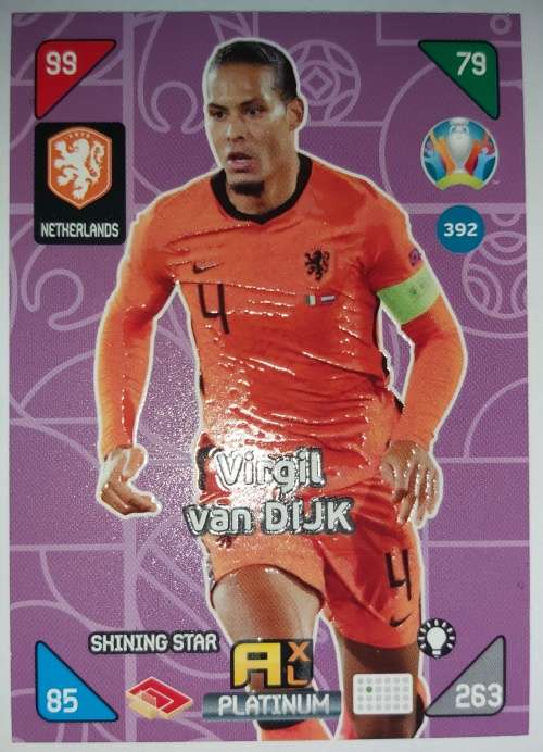 VIRGIL VAN DIJK - EURO 2020 - `PANINI EURO 2020` - MAUVE FOIL `SHINNING STAR` TRADING CARD 392