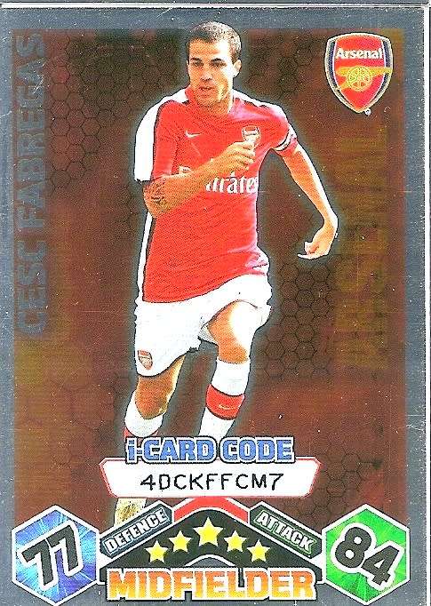 CESC FABREGAS (ARSENAL FC) - TOPPS `MATCH ATTAX` 2009/10 - FOIL `I CARD` TRADING CARD