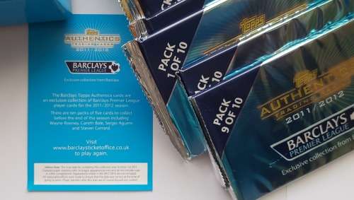 TOPPS `AUTHENTICS EPL` 2011/2012 - ULTRA RARE SEALED `BOX with FULL 50 CARD SET` 10 SEALED PACKETS