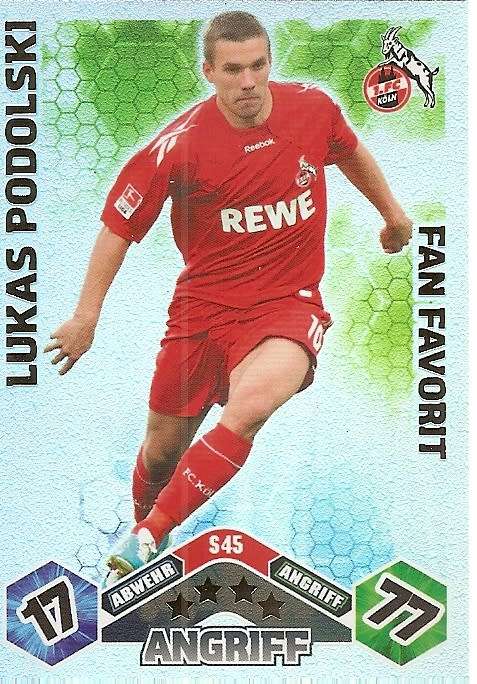 LUKAS PODOLSKI  - TOPPS `MATCH ATTAX BUNDESLIGA` 2010/11 - FOIL `FANS FAVORIT` TRADING CARD