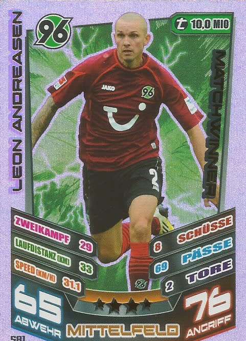LEON ANDREASON  - TOPPS `MATCH ATTAX BUNDESLIGA` 2013/14 - FOIL `MATCHWINNER` TRADING CARD