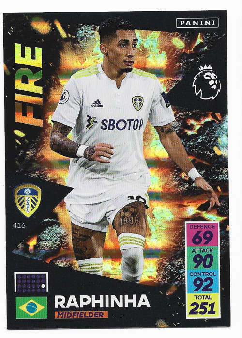 RAPHINHA - PANINI Adrenalyn EPL 2021/2022 - FOIL `FIRE` TRADING CARD 416