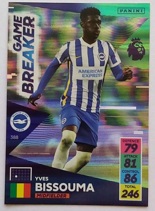 YVES BISSOUMA - PANINI Adrenalyn EPL 2021/2022 - FOIL `GAME BREAKER` TRADING CARD 388