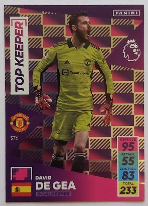 DAVID DE GEA - PANINI Adrenalyn EPL 2021/2022 - FOIL `TOP KEEPER` TRADING CARD 376