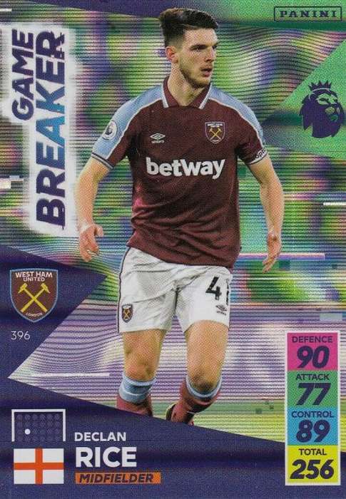 DECLAN RICE - PANINI Adrenalyn EPL 2021/2022 - FOIL `GAME BREAKER` TRADING CARD 396