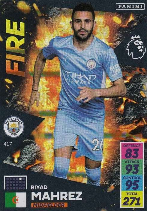 RIYAD MAHREZ - PANINI Adrenalyn EPL 2021/2022 - FOIL `FIRE` TRADING CARD 417